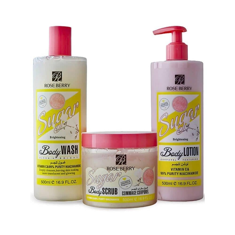 Coffret de soins du corps Rose Berry – Gommage + Gel nettoyant + Lait hydratant