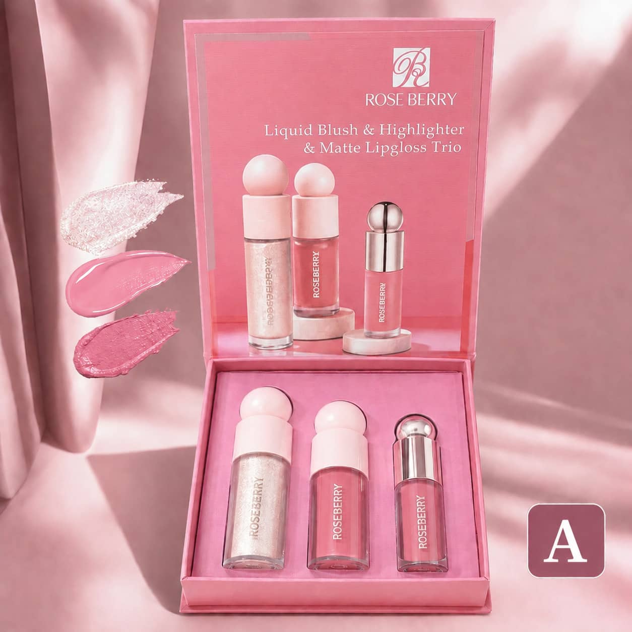 Coffret Glow - Blush + Highlighter + Gloss Mat - 🔥 Promo Spéciale ⏰ Rose Berry (Émirats)